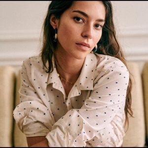 Sezane Tomboy Polka Dot Shirt in Ecru / Navy Size 34 (US Size 2)
